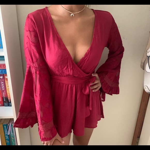 Red Wrap Romper - Picture 4 of 5